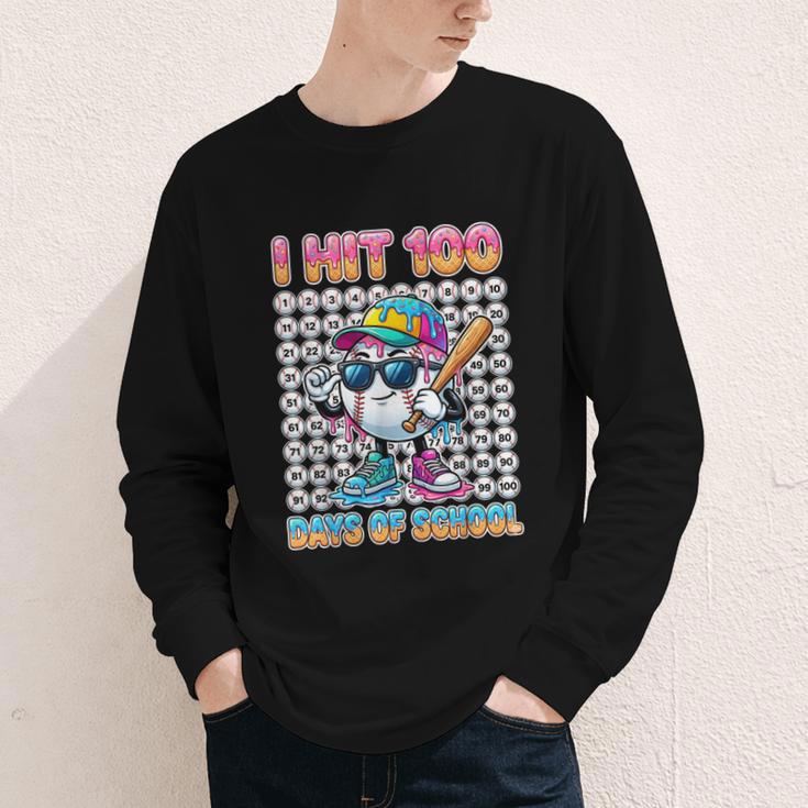I Hit 100 Days Of School Baseball Ice Cram Drip 100th Boys Youth Long Sleeve Tee