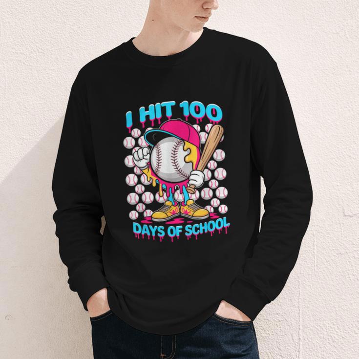 I Hit 100 Days Of School Baseball Ice Cream Drip Youth Long Sleeve Tee I Hit 100 Days Of School Baseball Ice Cream Drip Youth Long Sleeve Tee