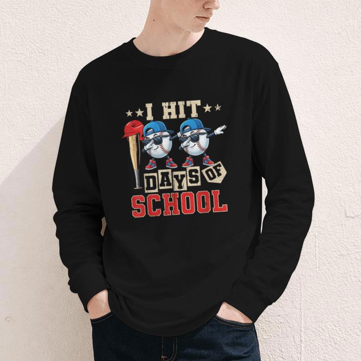 I Hit 100 Days Of School Baseball Kids Boy Teacher 100th Day Youth Long Sleeve Tee