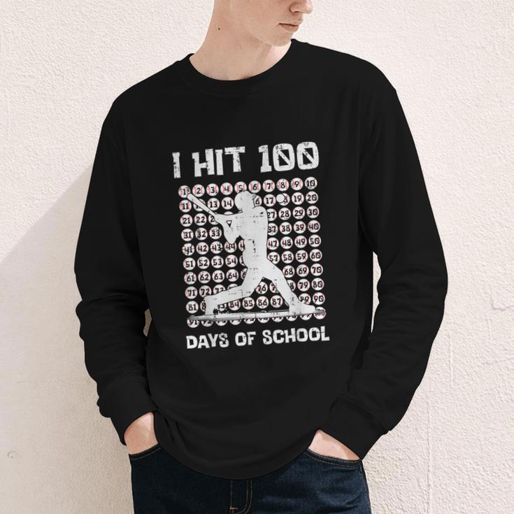 I Hit 100 Days Of School Baseball Player 100th Day Boys Kids Youth Long Sleeve Tee