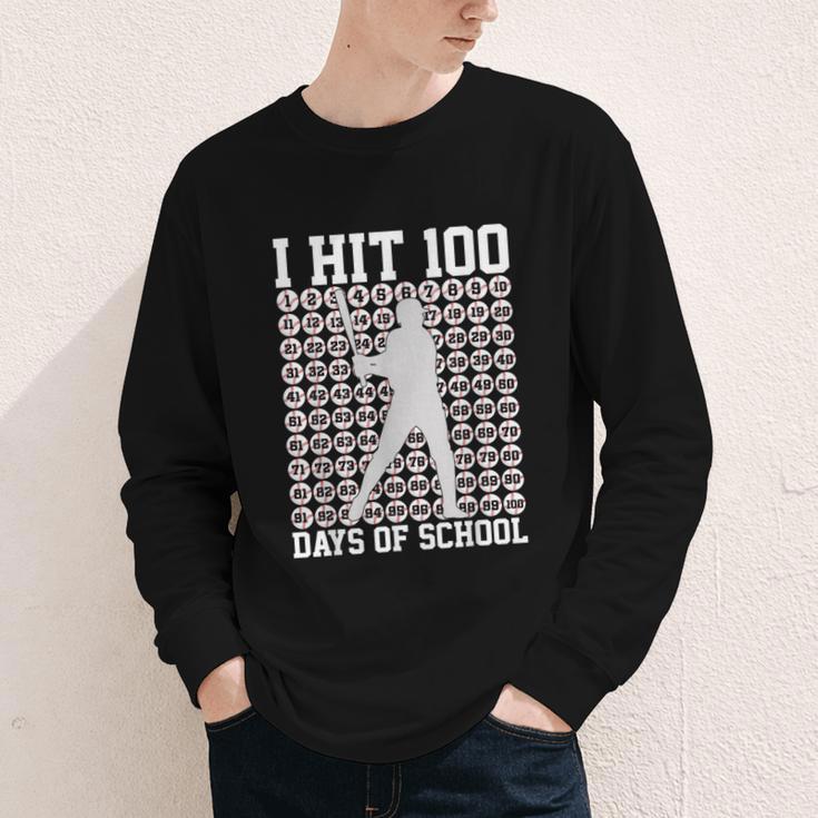 I Hit 100 Days Of School Boys Kids 100th Day Balls Baseball Youth Long Sleeve Tee