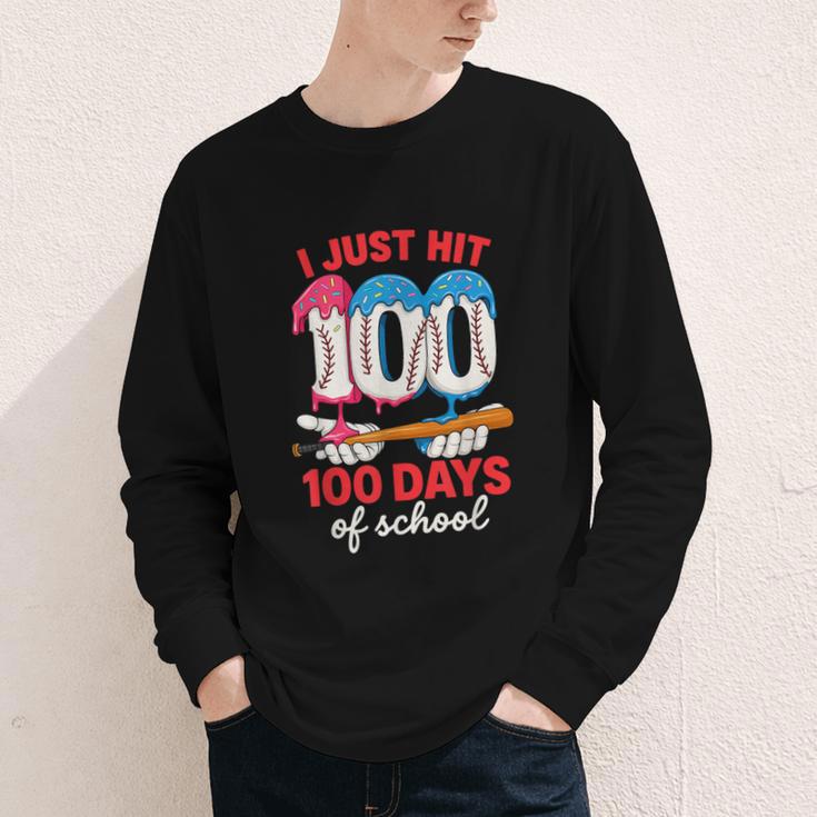 HUGvyn I Just Hit 100 Days Of School Baseball Ice Cream Boys Youth Long Sleeve Tee