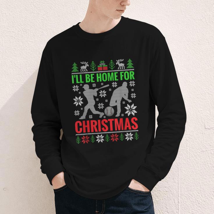 I'Ll Be Home For Christmas Baseball Xmas Youth Long Sleeve Tee