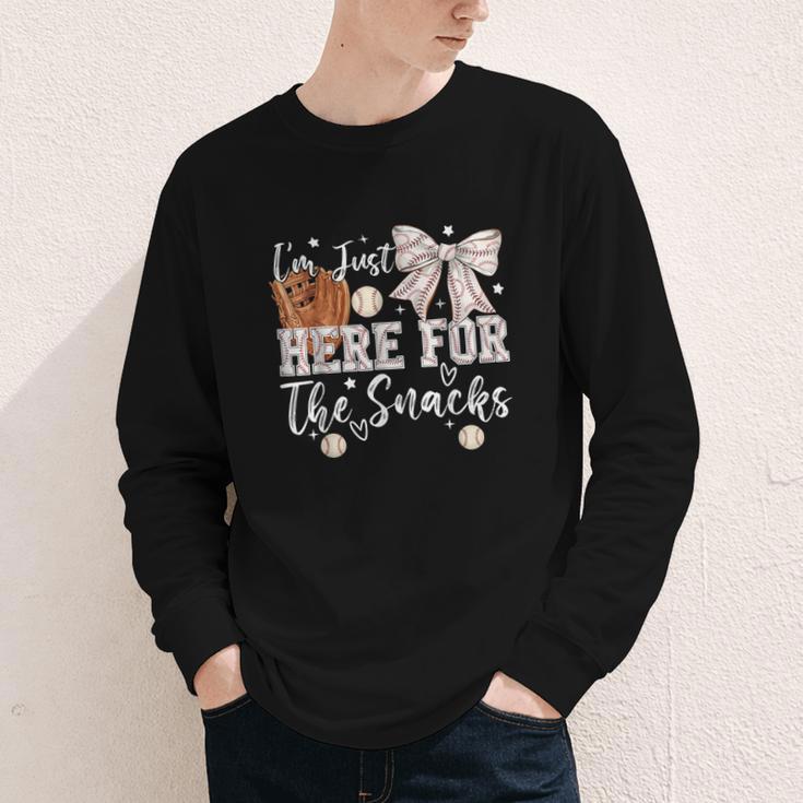I'm Just Here For The Snacks Baseball Coquette Game Day Girl Youth Long Sleeve Tee