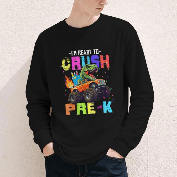 I'm Ready To Crush Pre-k Dinosaur Truck Back To School Boys Youth Long Sleeve Tee I'm Ready To Crush Pre-k Dinosaur Truck Back To School Boys Youth Long Sleeve Tee