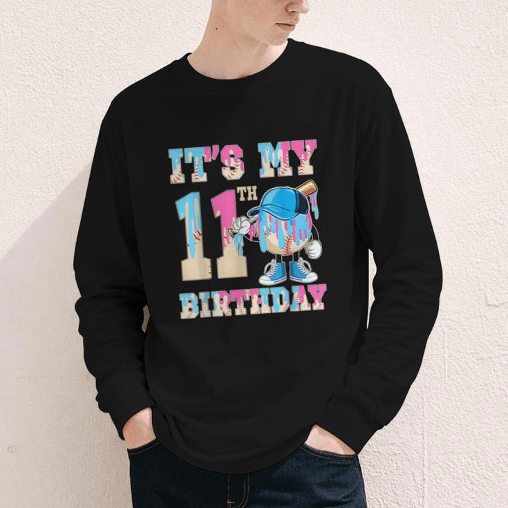 It's My 11th Birthday Baseball Ice Cream Drip Theme Youth Long Sleeve Tee