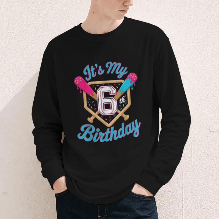 It's My 6th Birthday Baseball Fan Fun Party Celebration Youth Long Sleeve Tee