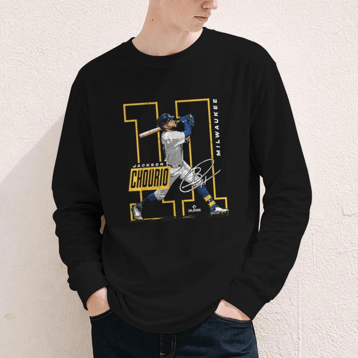 Jackson Chourio Milwaukee MLB Baseball Player MLBJCH202M Youth Long Sleeve Tee Jackson Chourio Milwaukee MLB Baseball Player MLBJCH202M Youth Long Sleeve Tee