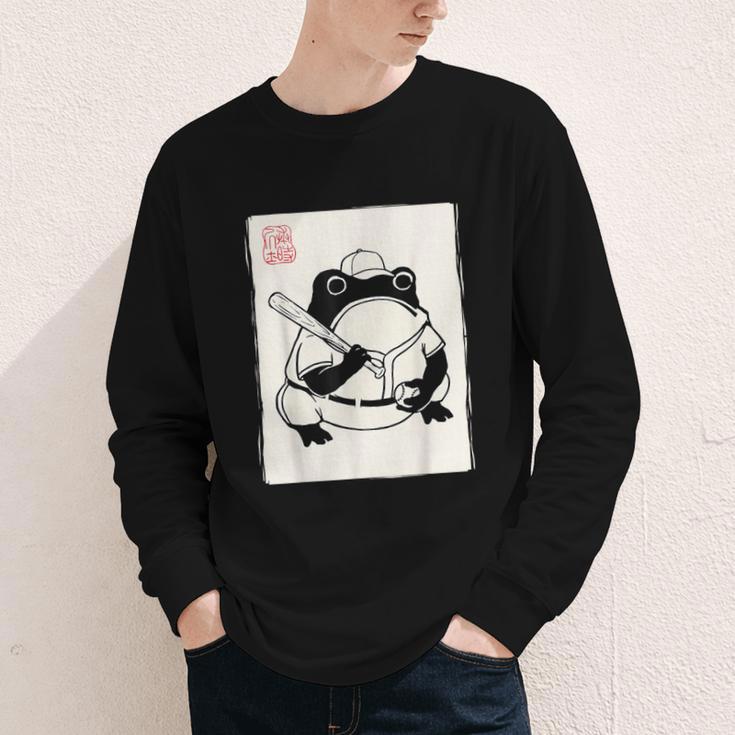 Japanese Grumpy Frog Baseball Player Baseball Youth Long Sleeve Tee Japanese Grumpy Frog Baseball Player Baseball Youth Long Sleeve Tee