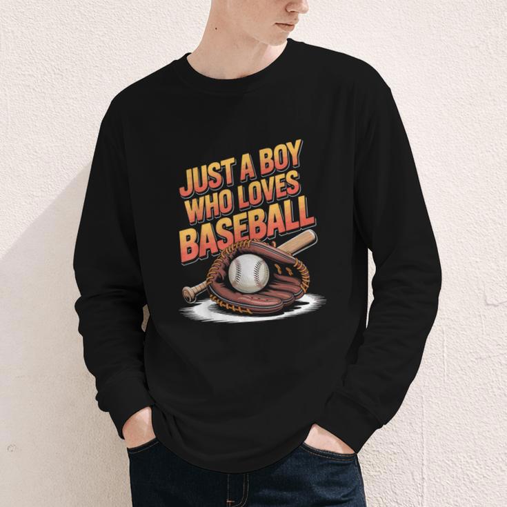 Just A Boy Who Loves Baseball Player Kids Youth Long Sleeve Tee