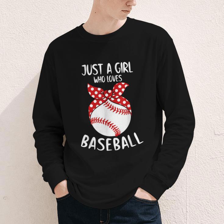 Just A Girl Who Loves Baseball Cute Retro Baseball Lover Youth Long Sleeve Tee