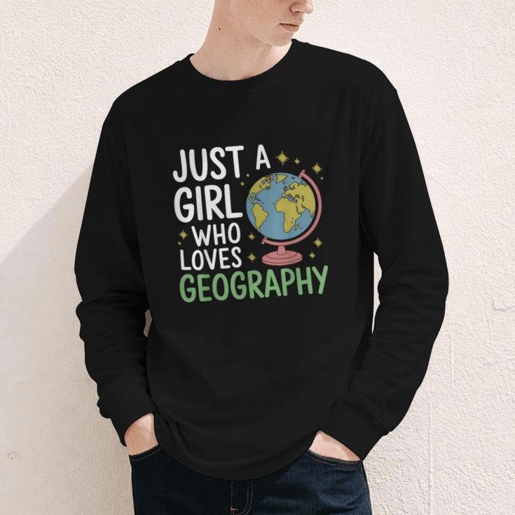 Just a Girl Who Loves Geography Back To School Kids Girls Youth Long Sleeve Tee