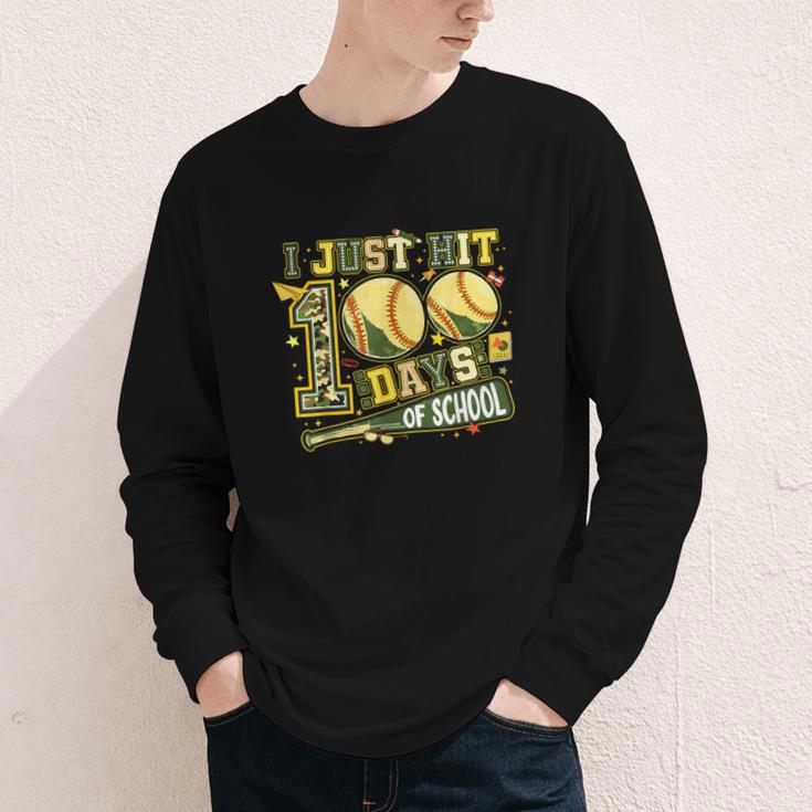 I Just Hit 100 Days Of School Baseball Teacher Boy Girl Kid Youth Long Sleeve Tee