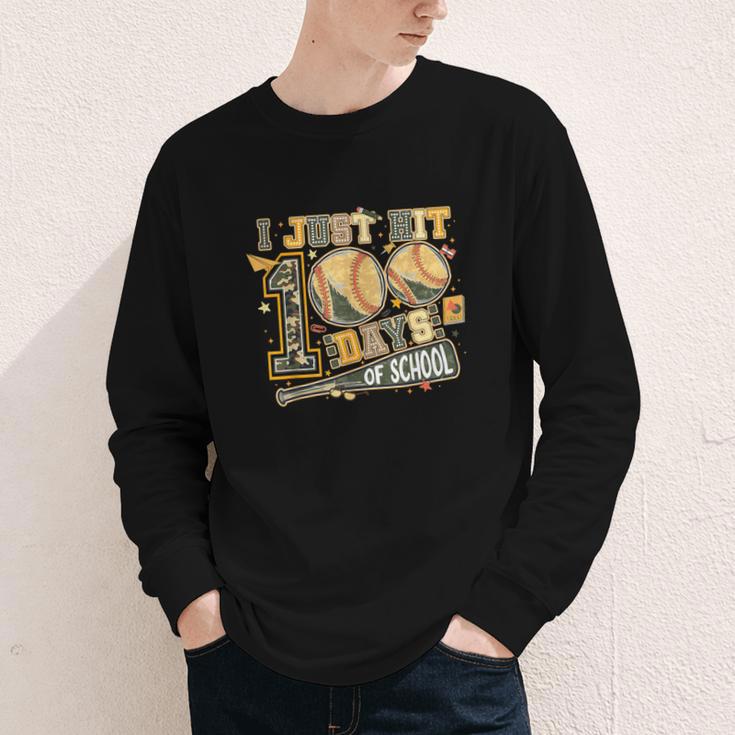 I Just Hit 100 Days Of School Baseball Teacher Student Retro Youth Long Sleeve Tee