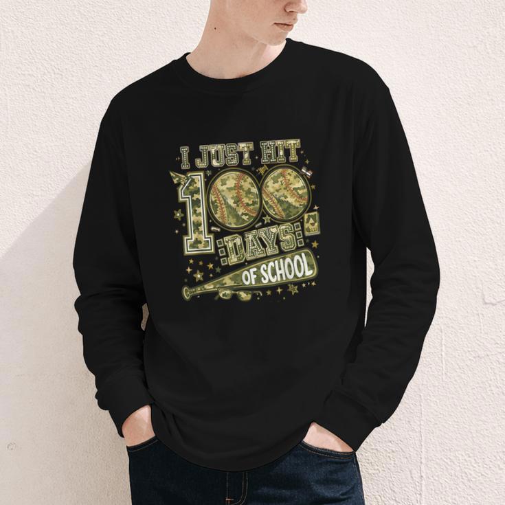 I Just Hit 100 Days Of School Camouflage Baseball Youth Long Sleeve Tee