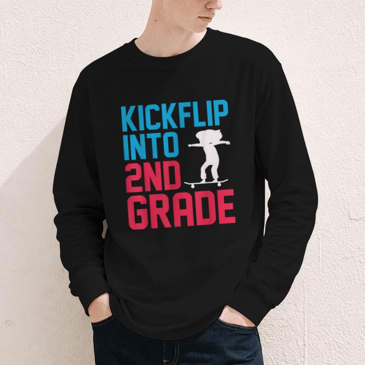Kickflip Into 2nd Grade Skateboard Lover Back To School Youth Long Sleeve Tee Kickflip Into 2nd Grade Skateboard Lover Back To School Youth Long Sleeve Tee