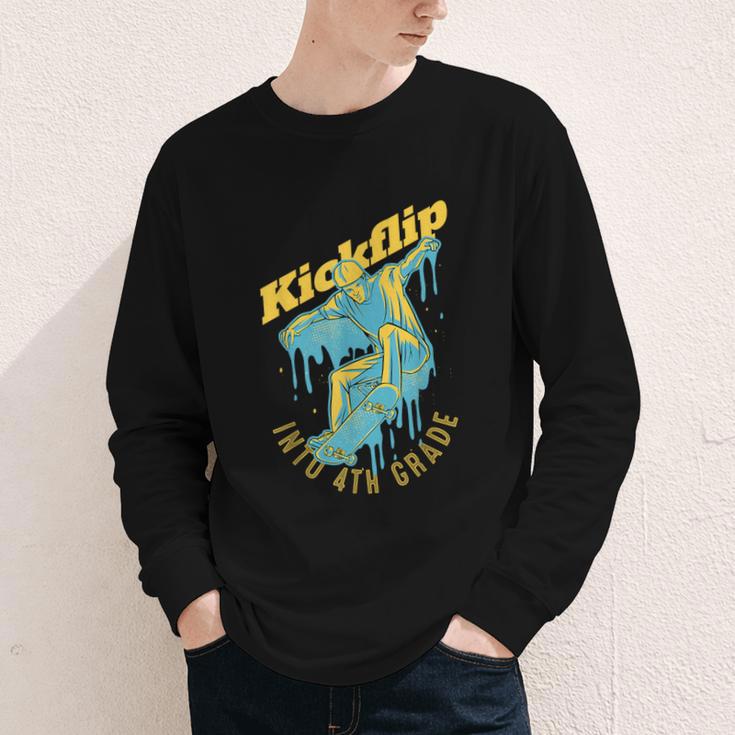 Kickflip Into 4th Grade Skateboard Lover Back To School Youth Long Sleeve Tee