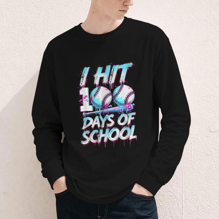 Kids 100 Days Of School 100th Day Baseball Ice Cream Drip Youth Long Sleeve Tee