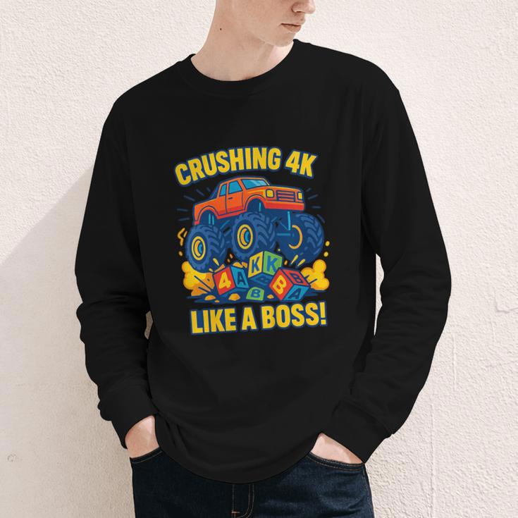 Kids 4k Boys Back To School Shirt Monster Truck Crushing 4k Youth Long Sleeve Tee