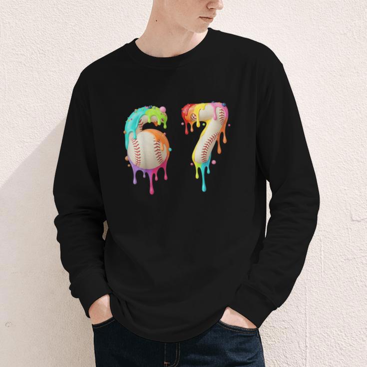 Kids Meme 67 Number Six 6 Seven 7 Ice Cream Drips Baseball Youth Long Sleeve Tee Kids Meme 67 Number Six 6 Seven 7 Ice Cream Drips Baseball Youth Long Sleeve Tee