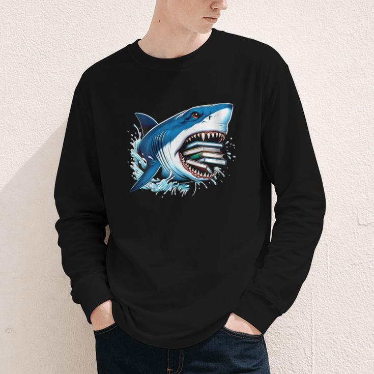 Kids Shark With School Books Back To School Shark Lovers Youth Long Sleeve Tee Kids Shark With School Books Back To School Shark Lovers Youth Long Sleeve Tee