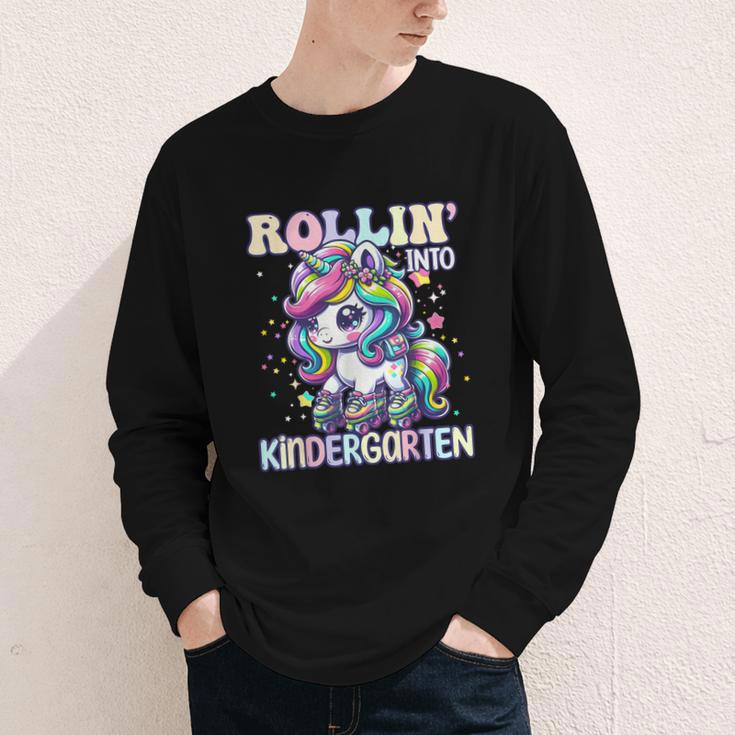 Kindergarten Back To School First Day Girls Rollin Unicorn Youth Long Sleeve Tee Kindergarten Back To School First Day Girls Rollin Unicorn Youth Long Sleeve Tee