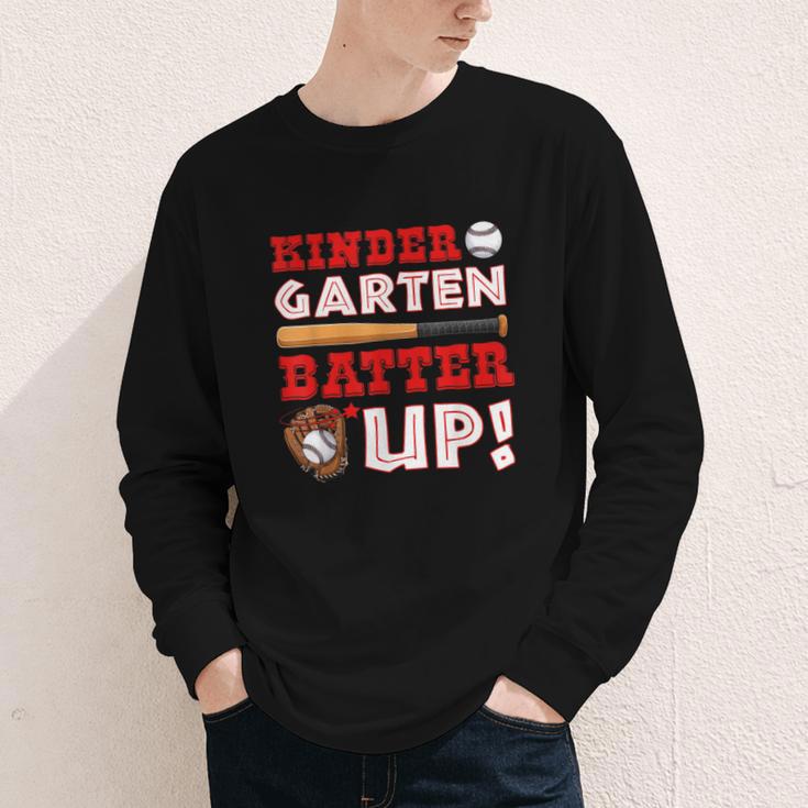 Kindergarten Batter Up Back To School Baseball Player Boys Youth Long Sleeve Tee