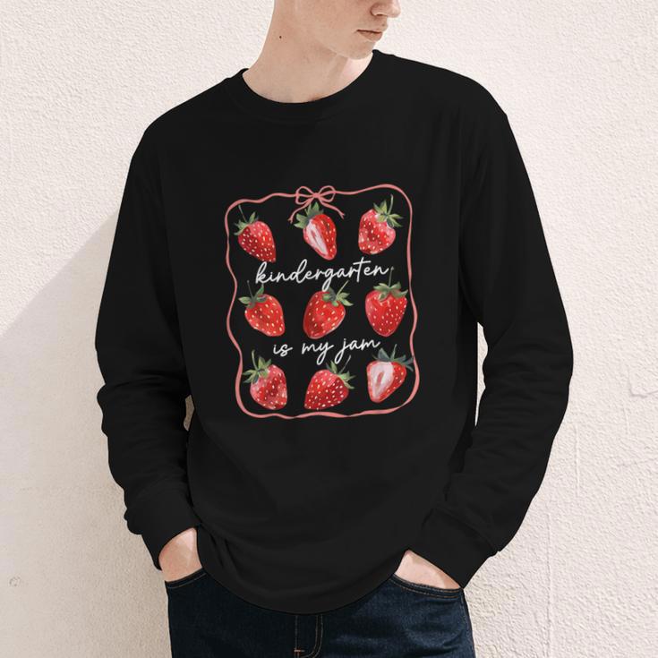 Kindergarten Is My Jam Strawberry Back To School Girls Boys Youth Long Sleeve Tee