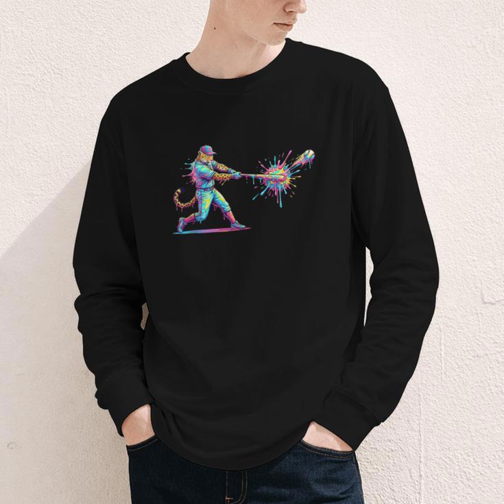 Leopard Baseball Player Ice Cream Drip For Boys Kids Youth Long Sleeve Tee