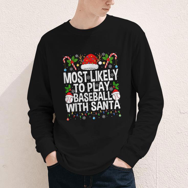 Most Likely To Play Baseball With Santa Christmas Baseball Youth Long Sleeve Tee Most Likely To Play Baseball With Santa Christmas Baseball Youth Long Sleeve Tee