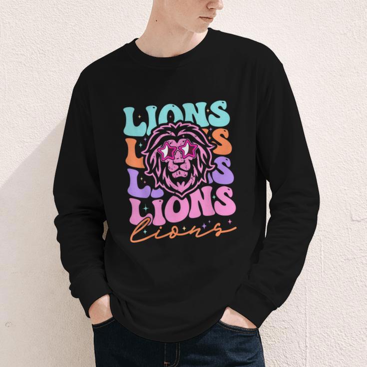Lion Mascot Back To School Spirit Sports Men Women Groovy Youth Long Sleeve Tee Lion Mascot Back To School Spirit Sports Men Women Groovy Youth Long Sleeve Tee