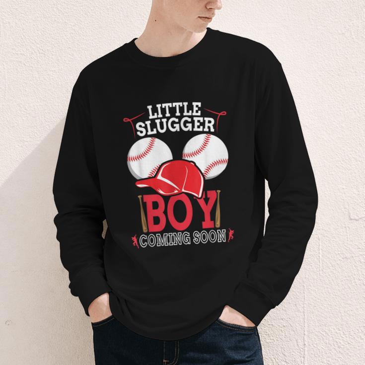 Little Slugger Boy Coming Soon Baby Announcement Baseball Youth Long Sleeve Tee Little Slugger Boy Coming Soon Baby Announcement Baseball Youth Long Sleeve Tee