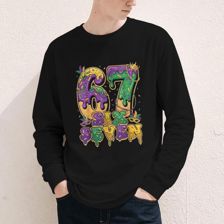 Mardi Gras Six Seven Baseball Drip Number 6 7 Meme Youth Long Sleeve Tee