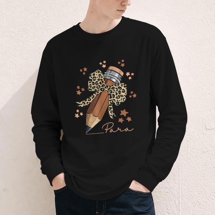 Melanin Pencil Leopard Bow Para Back To School Youth Long Sleeve Tee
