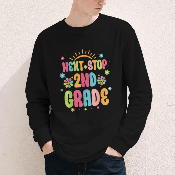 Next Stop 2nd Grade Groovy Retro Second Grade Back To School Youth Long Sleeve Tee
