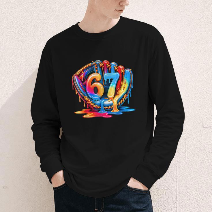 Number 67 Baseball Glove Ice Cream Drip Six Seven Meme Youth Long Sleeve Tee
