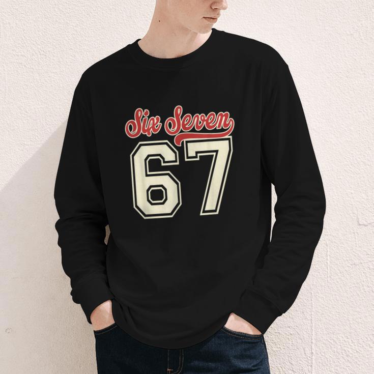Number 67 Meme Six Seven Baseball Style Kids Boy Teen Youth Long Sleeve Tee Number 67 Meme Six Seven Baseball Style Kids Boy Teen Youth Long Sleeve Tee