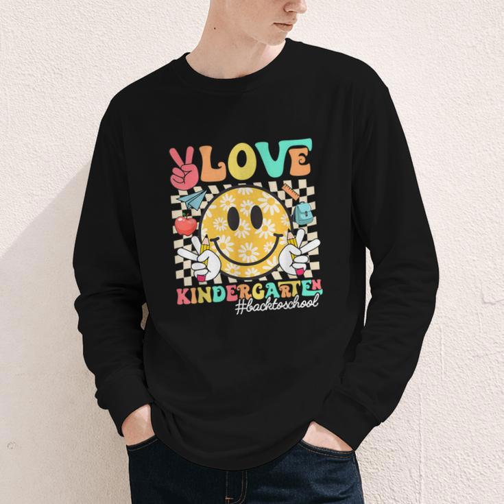 Peace Love Kindergarten Smile Face Back To School Girls Kids Youth Long Sleeve Tee Peace Love Kindergarten Smile Face Back To School Girls Kids Youth Long Sleeve Tee