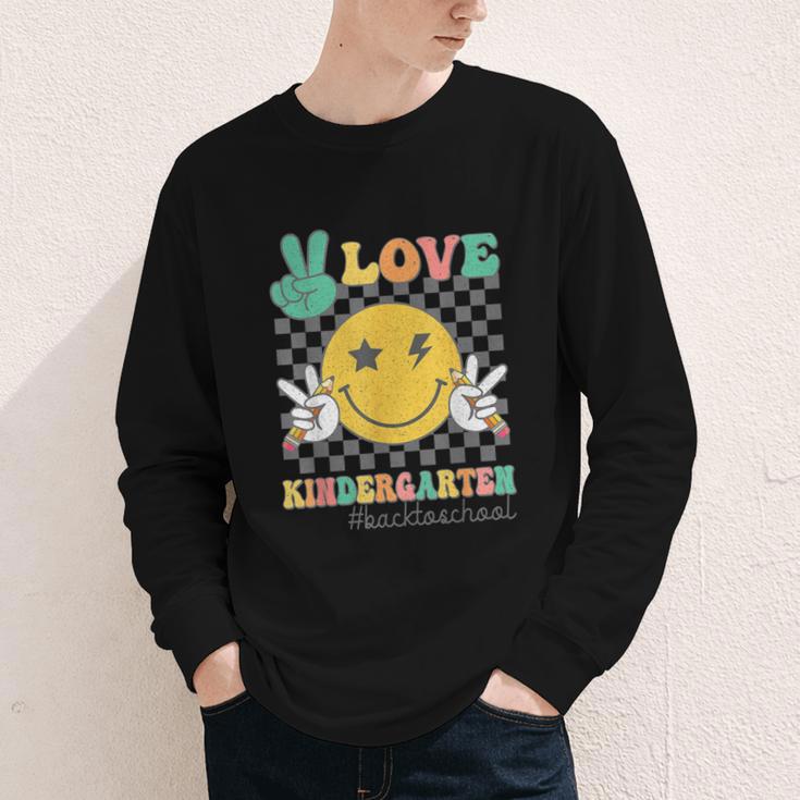 Peace Love Kindergarten Smile Face Hippie Back To School Youth Long Sleeve Tee Peace Love Kindergarten Smile Face Hippie Back To School Youth Long Sleeve Tee