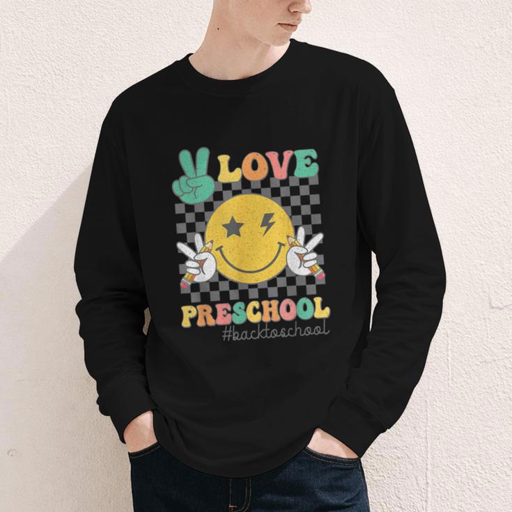 Peace Love Preschool Smile Face Back To School PRESCHOOL Youth Long Sleeve Tee