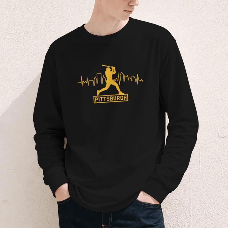 Pittsburgh Lovers Skyline Retro Baseball Heartbeat Men Women Youth Long Sleeve Tee Pittsburgh Lovers Skyline Retro Baseball Heartbeat Men Women Youth Long Sleeve Tee