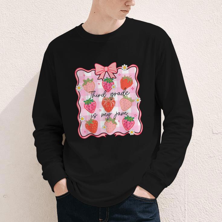 Preppy Back To School 3rd Grade Is My Jam Strawberry Bow Youth Long Sleeve Tee