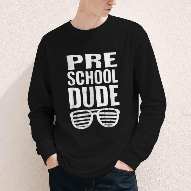 Preschool Dude First Day Back To School Boys Kids Youth Long Sleeve Tee Preschool Dude First Day Back To School Boys Kids Youth Long Sleeve Tee
