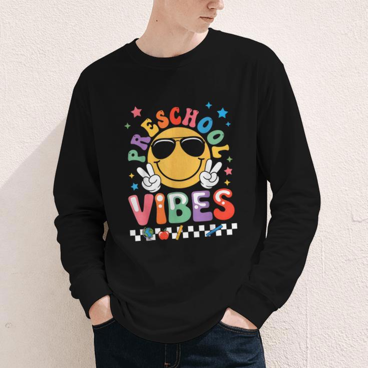Preschool Vibes Groovy Back To School Girls Kids Youth Long Sleeve Tee Preschool Vibes Groovy Back To School Girls Kids Youth Long Sleeve Tee