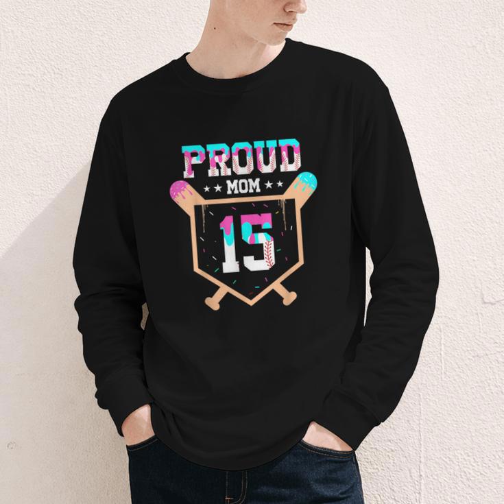 Proud Mom Baseball Player Number 15 Ice Cream Drip Youth Long Sleeve Tee