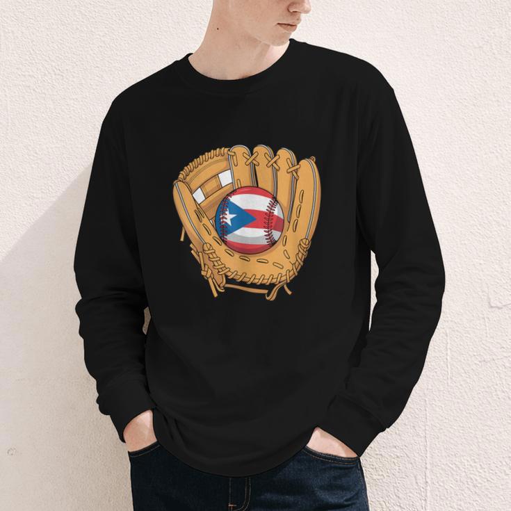 Puerto Rican Flag Baseball Player Boricua Pride Beisbol PR Youth Long Sleeve Tee
