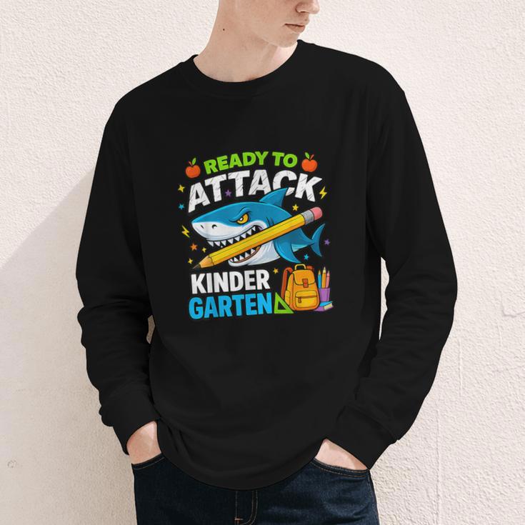 Ready To Attack Kindergarten Shark Back To School Kids Youth Long Sleeve Tee Ready To Attack Kindergarten Shark Back To School Kids Youth Long Sleeve Tee