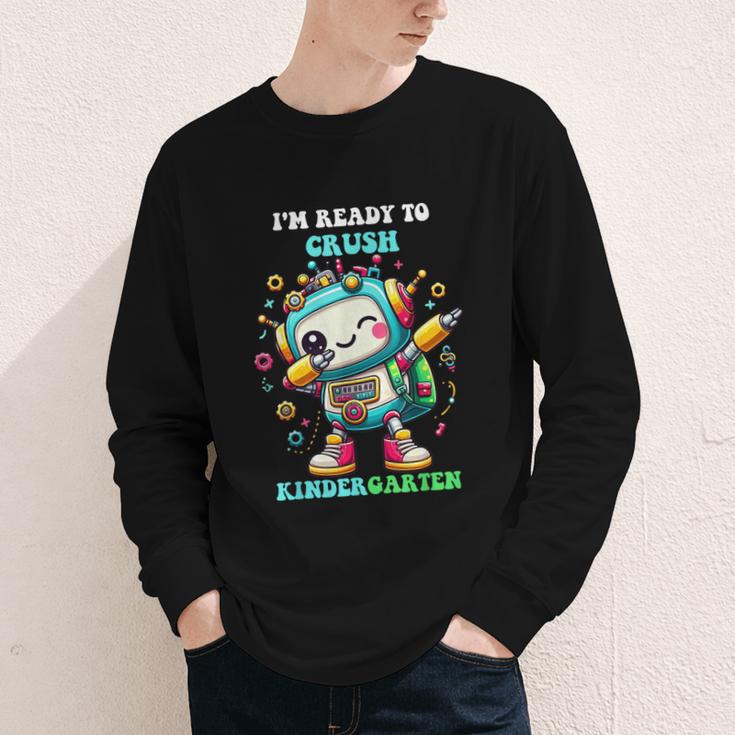 Ready To Crush Kindergarten Cute Robot Back To School Youth Long Sleeve Tee Ready To Crush Kindergarten Cute Robot Back To School Youth Long Sleeve Tee
