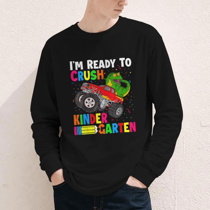 Ready To Crush Kindergarten T-Rex Back To School Boys Youth Long Sleeve Tee Ready To Crush Kindergarten T-Rex Back To School Boys Youth Long Sleeve Tee