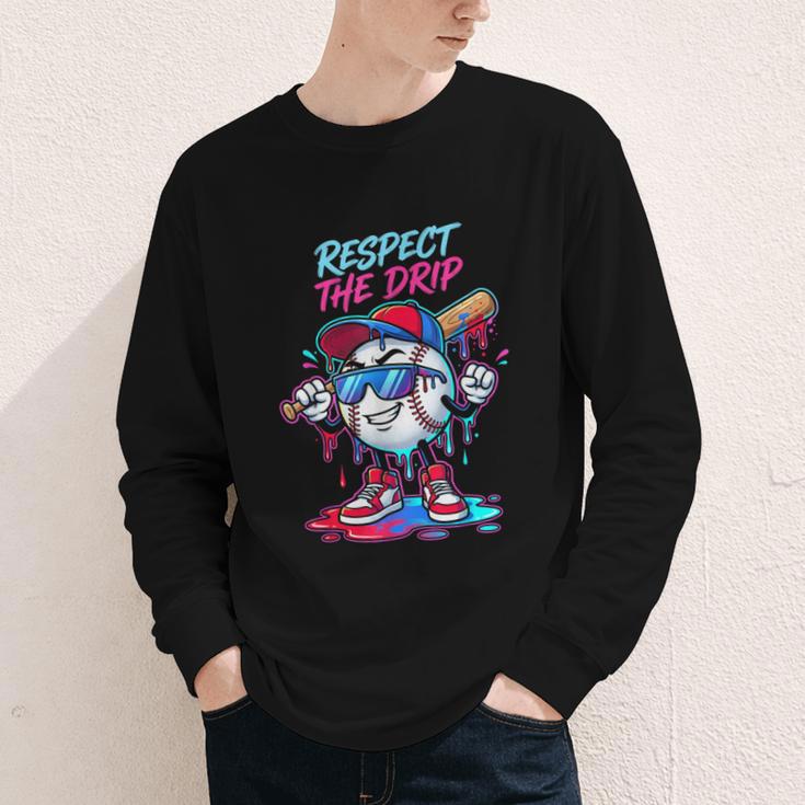 Respect The Drip Baseball Bat Sunglasses Mascot Youth Long Sleeve Tee